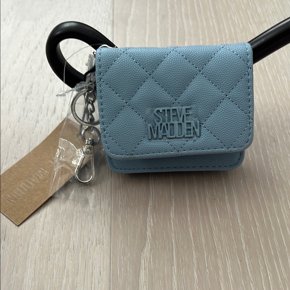 Steve Madden Quilted Mini Bag Keychain in Blue